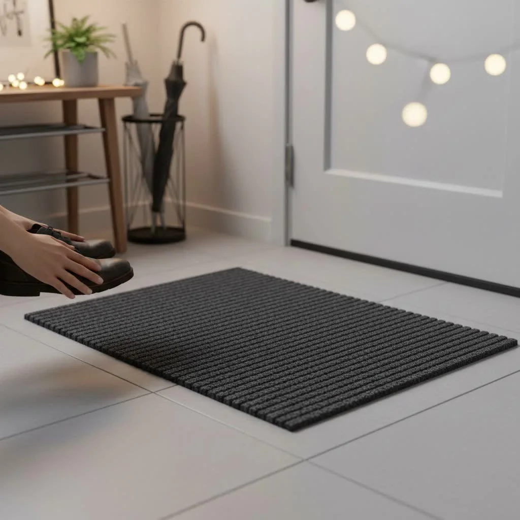Various entrance door mats in different styles and materials