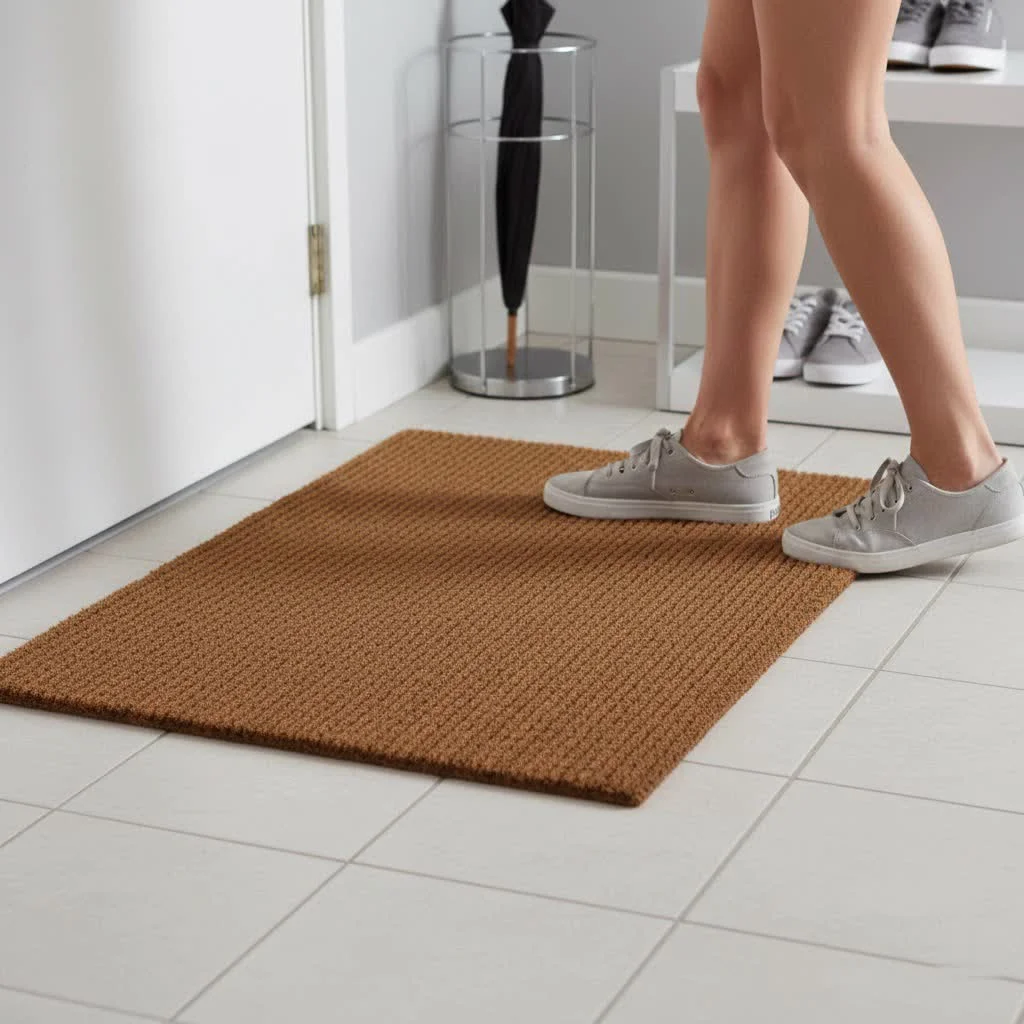 Non-slip indoor door mat on a clean floor